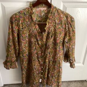 Trade Cloth Ladies Tunic Shirt Multicolored Floral Pattern Size Med 3/4 Sleeve